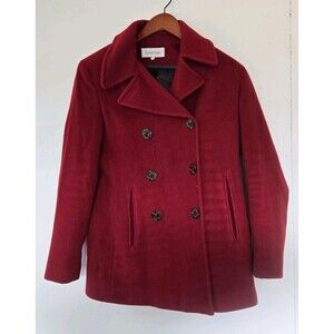 Calvin Klein Coat Womens 4 Red Double Breasted Wool Cashmere Blend Old‎ Money